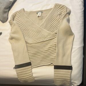 Sarah Pacini Cream Shoulder Sweater